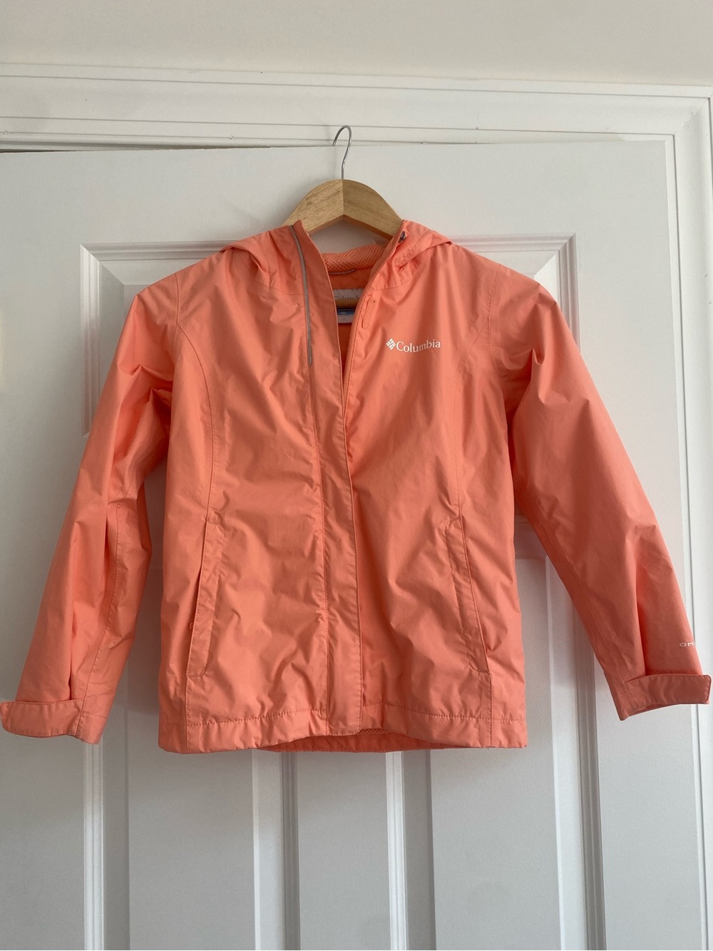 Columbia Girls' Lightweight Coral Hooded Rain Jacket, Sz 7/8